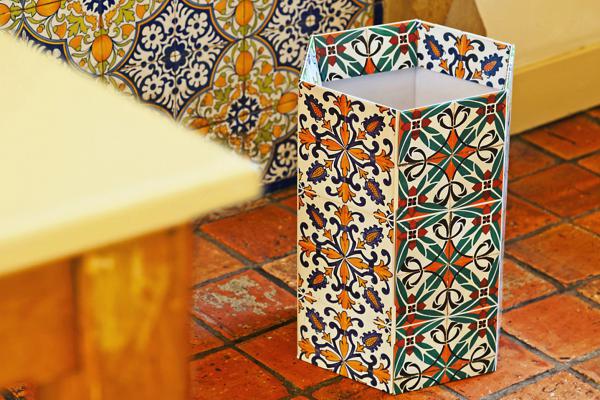 This cardboard wastepaper basket is available in four stunning prints and is a real eye-catcher with its elegant hexagonal shape and unexpected sturdiness.  Besides being a wastepaper basket, it also makes a great storage box, laundry basket or container to collect your old paper for recycling. 