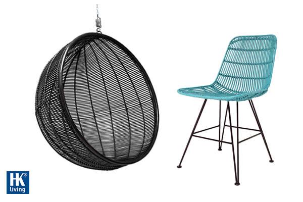 Rattan dining chair, ocean green  Rattan hanging bowl chair, black 
